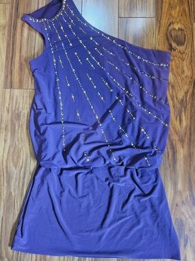 Bisou Bisou Purple Sleeveless Mini Dress with Gold Stud Accents